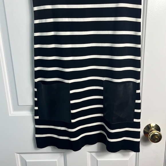 Zara Knit Black and White Striped Dress with Faux Leather Pockets Size Small - Picture 3 of 12